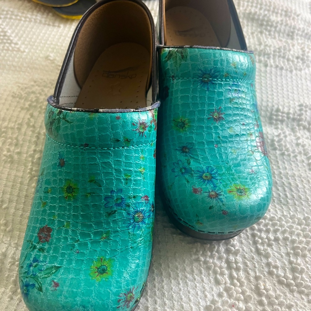 Dansko size 39 teal with flowers.